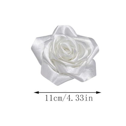 Satin Rose Flower Large Brooch Lapel Pins Handmade Fabric Flower Brooches Pin Classic for Wedding Party Dance Banquet for Women Men Dress Suit Clothes Accessories JewelryGifts 110mm - color: White