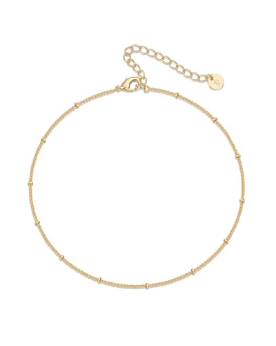 PAVOI 14K Gold Plated Chain Anklets for Women - Minimalist Link Chain Ankle Bracelet - Dainty Gold Anklets for Women - Trendy Summer Beach Jewelry Gifts - Snake, Figaro, Mariner, Paperclip, Beaded - style: Beaded