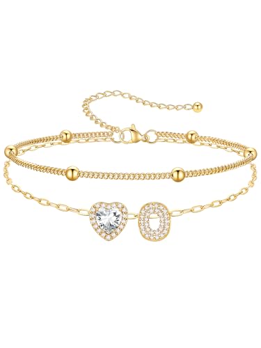 PROSTEEL Initial Ankle Bracelets for Women Waterproof, A-Z Gold/Silver Layered Anklets Adjustable, Summer Beach Gift Jewelry - color: Gold, size: O