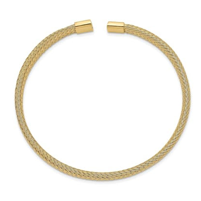 Chisel Yellow IP-Plated Mesh Cuff Bangle in Stainless Steel, 6mm