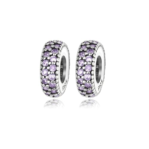 ARTCHARM Clasp Love Safety Chain Charm - Authentic 925 Sterling Silver Heart Beads - Fit European Style Bracelet - color: 2pcs Purple Spacer Stopper