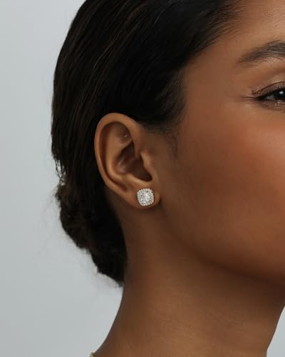 PAVOI 14K Gold Plated 925 Sterling Silver Post Brilliant Round Faux Diamond Halo Earrings - Premium Cubic Zirconia - style: Round & Cushion Set