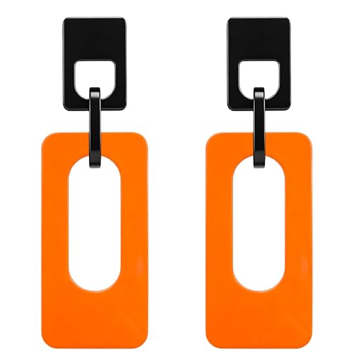 Boho Lightweight Retro Simple Acrylic Splicing Rectangle Earrings for Women Creative Exaggerated Statement Dangle Drop Earrings Jewelry - color: Black Orange
