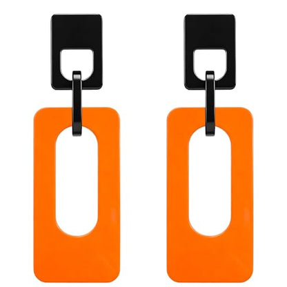 Boho Lightweight Retro Simple Acrylic Splicing Rectangle Earrings for Women Creative Exaggerated Statement Dangle Drop Earrings Jewelry - color: Black Orange