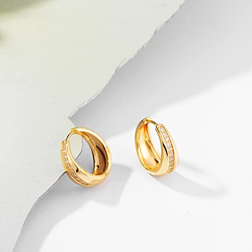 MEVECCO Chunky Huggie Hoop Earrings for Women Starburst Beaded Styles | 18K Gold Plated Brass, Triple Or Single Cubic Zirconia Star Details, Graduated Rounded Profile, Front Stone Row - style: Middle CZ Hoop