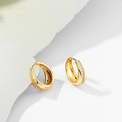 MEVECCO Chunky Huggie Hoop Earrings for Women Starburst Beaded Styles | 18K Gold Plated Brass, Triple Or Single Cubic Zirconia Star Details, Graduated Rounded Profile, Front Stone Row - style: Middle CZ Hoop