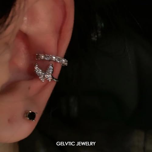Cute Butterfly Cartilage Clip on Earrings for Women Non Pierced Huggie Ear Cuff Y2K Statement Silver Clip Stud Earrings Granddaughter Daughter Valentines Birthday Graduation Jewelry Gift - color: EA316-Silver Butterfly