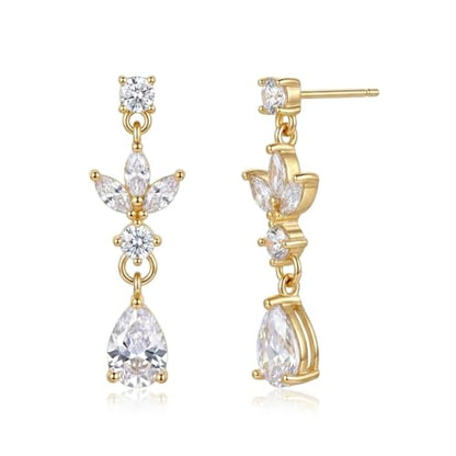 Sonateomber Gold Silver Pearl Rhinestone Dangle Earrings for Women, Elegant CZ Leaf Butterfly Bridal Earings Prom Wedding Fashion Jewelry Gift - color: Gold CZ