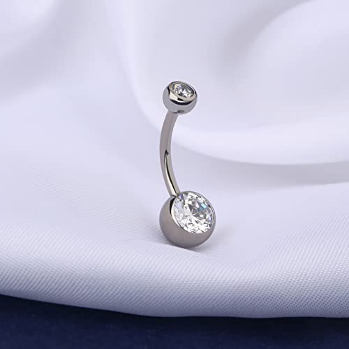 OUFER Titanium Belly Button Rings, Internally Threaded Belly Ring, Round CZ Navel Rings for Women Men - color: Silver, size: 1.6*12MM