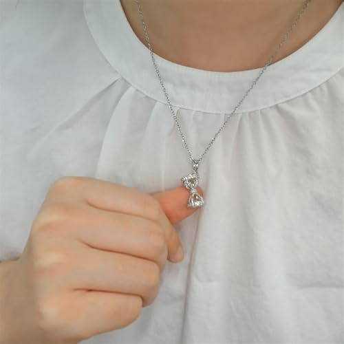 Dtja Dainty CZ Hourglass Pendant Necklace for Women 14K Gold Plated Stainless Steel Crystal Sand Clock Time Arrangement Theme Charms Link Chain Adjustable Necklaces Souvenir Jewelry Gift - color: Silver