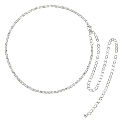 Waist Chain for Women - Silver Body Chain Crystal Body Jewelry, Stylish Adjustable Belt for Summer Beach Bikini Rave Festival Outfit Accessories - color: Silver-1