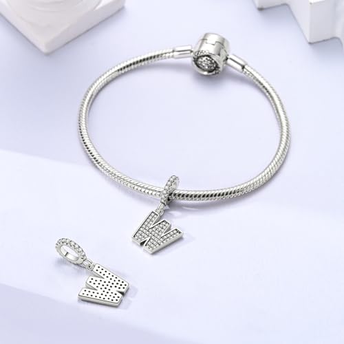 Hapour Letter 925 Sterling Silver Charm with Cubic Zirconia Alphabet A-Z Initial Dangle Charms Beads Pendent DIY Jewelry for Bracelets Necklace - color: W
