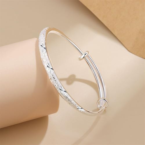 Bangle Bracelet for Women, 925 Sterling Silver Cuff Bracelet Women's Fashion Simple Adjustable Elegant Jewelry for Mom Valentine Wife Mother Day Gift