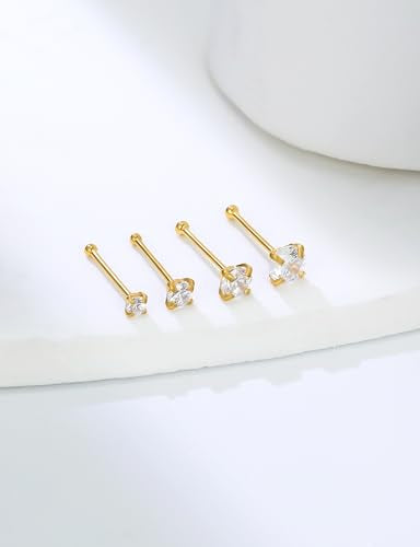 18G 20G 22G Round Cubic Zirconia Nose Rings Studs for Women Men 316L Stainless Surgical Steel Nose Ring Stud Piercing Jewelry Silver Gold Clear CZ 1.5mm 2mm 2.5mm 3mm - style: 24G (Thin) Straight Gold