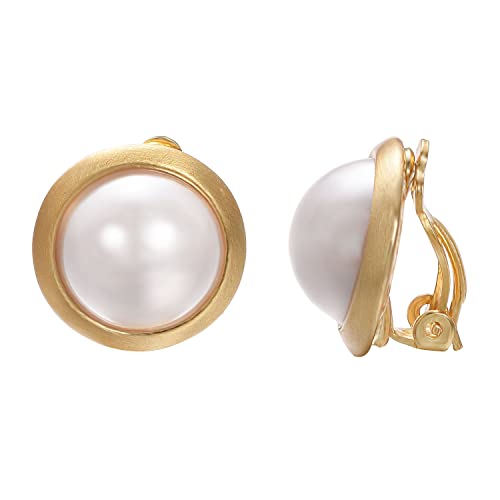 Yoursfs Clip on Earrings for Women Round Faux Pearl Earrings Clipon 18K Gold Plated Non Pierced Earring Jewelry - color: Yellow GP White Pearl Clips on
