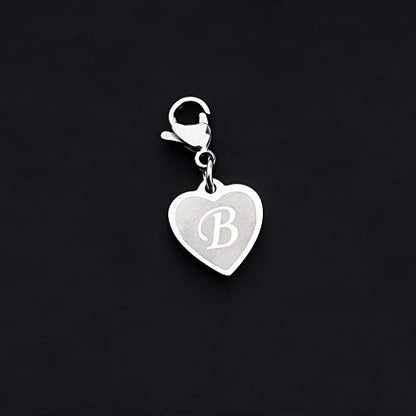 FAADBUK Initial Letter A-Z Alphabet Heart Charms for Jewelry Bracelet Keychain Necklace Initial Stainless steel Clasp Clip on Charm - color: intial B