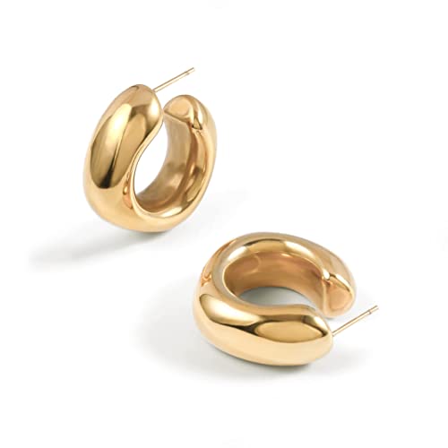 Waterproof Thick Gold Chunky Hoops Earrings for Women Non Tarnish,Gold Plated Hypoallergenic Open Hoop Earrings,Lightweight Hollow Earrings - color: Gold