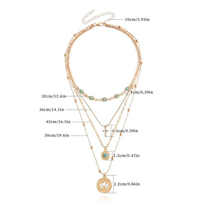 Gold Layered Necklace for Women Summer Boho Layered Stacked Pendant Necklace Country Concert Necklace Turquoise Coin Long Necklace - color: B