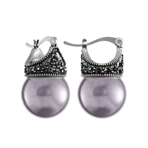 Glass Pearl Earrings Crystal Accent Crown Shape for Wedding, Bridal, Formal & Fashion - color: Purple