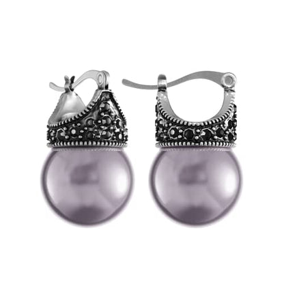 Glass Pearl Earrings Crystal Accent Crown Shape for Wedding, Bridal, Formal & Fashion - color: Purple