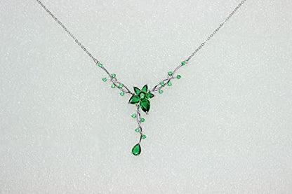 Faship Gorgeous CZ Crystal Floral Necklace Earrings Set - color: Green