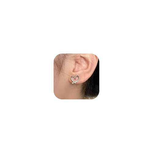Silver Stud Earrings for Women Small Love Heart Shaped Dainty Cute Hypoallergenic Earrings Fashion Jewelry Birthday Gifts