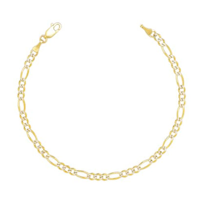 Floreo 10k Yellow Gold and White Gold 2.5mm Solid Two-Tone Figaro Chain Bracelet or Anklet