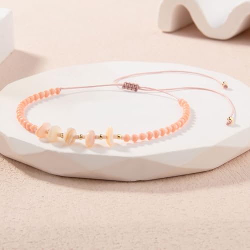 KELITCH Women Natural Stone Beads Anklet Boho Color Beaded Ankle Adjustable Foot Chain Jewelry for Summer Beach Holiday - color: Light Orange 08F