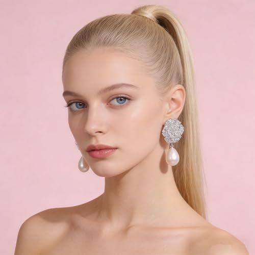 Rhinestone Earrings Dangling for Women Sparkly Silver Dangle Earrings Girls Long Chandelier Earrings Tassel Lightweight Ear Studs Cubic Zirconia (KE001S-W) - color: Dangle YXE064S