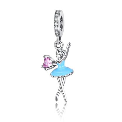 S925 Sterling Silver Cute Bead Charm for Pandora Bracelets and Necklaces | Lucky Clover Cute Animal Pink Bow Cherry Butterfly Pendant Bead Charms Jewelry Making Gifts for Women Valentines Mother's Day - style: Ballet Dancer Love