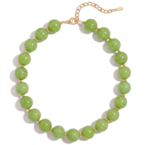 Colorful Beaded Necklace for Women Boho Statement Chunky Necklace Natural Stone Beads Gemstone Choker Necklaces Handmade Summer Beach Jewelry - color: Green