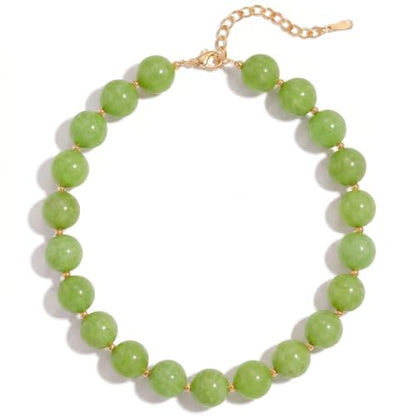 Colorful Beaded Necklace for Women Boho Statement Chunky Necklace Natural Stone Beads Gemstone Choker Necklaces Handmade Summer Beach Jewelry - color: Green