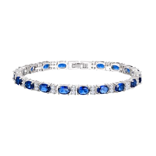 Crysdue Wedding Bridal Bracelets for Brides, Cubic Zirconia Tennis Birthstone Jewelry Gift for Women Prom - style: C_Blue 8“