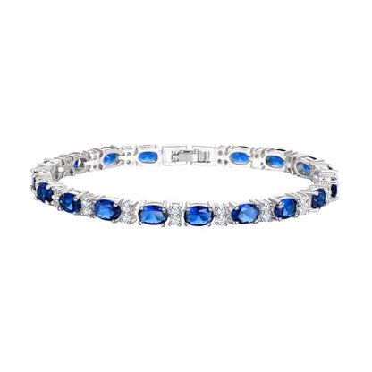 Crysdue Wedding Bridal Bracelets for Brides, Cubic Zirconia Tennis Birthstone Jewelry Gift for Women Prom - style: C_Blue 8“