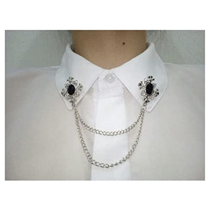Collar Chain Pin for Men and Women - Hanging Tassel Brooch Lapel Pin for Business Suits - Bar Pin With Long Chain - Gifts - color: D: black