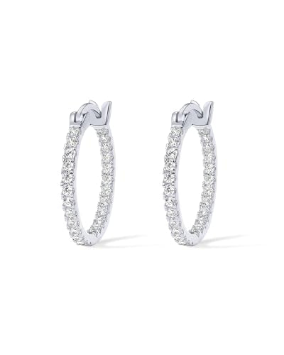 PAVOI 14K Gold Plated 925 Sterling Silver Post Cubic Zirconia Hoop Earrings | 925 Sterling Silver Posts, Cubic Zirconia Hoop Earrings for Women, Rhinestone Hoop Earrings, Sparkly Hoops - color: White Gold, size: 20 Millimeters