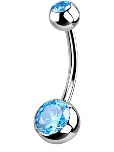 OUFER Titanium Belly Button Rings, Internally Threaded Belly Ring, Round CZ Navel Rings for Women Men - color: Blue, size: 1.6*12MM