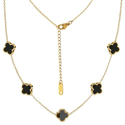 Four Leaf Clover Necklace 18K Gold Plated Necklaces for Women Lucky Flower Pendant Adjustable Link Chain Stainless Steel Dainty Trendy Simple Jewelry Gifts for Women - color: 5G-Single Black