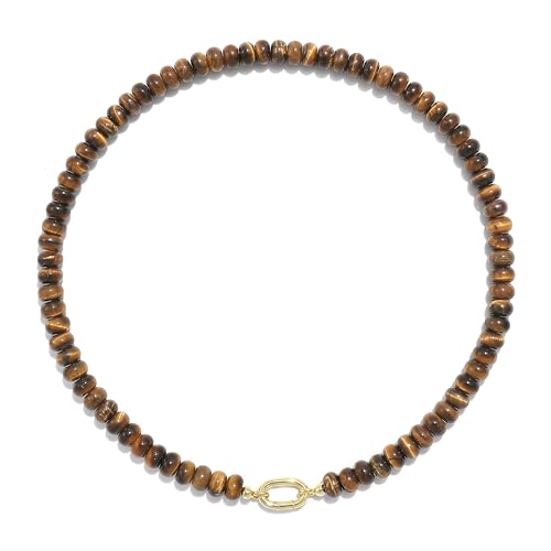 Beaded Gemstone Necklaces for Women Bohemian Colored Choker Natural Stone Bead Summer Beach Handmade Jewelry Necklace - color: Tiger Stone