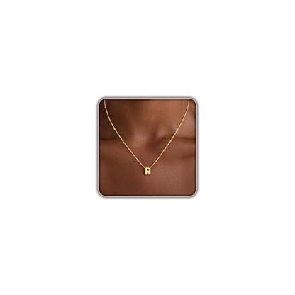 Initial Necklaces for Women, 14K Gold Plated Dainty Bubble Letter Necklace A-Z Name Pendant Necklace for Women Trendy Gold Jewelry Personalized Gifts - color: R