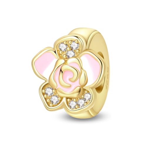 Gold Clip Stopper Charms for Pandora Bracelets Spacers Bead Charms Packs Jewelry Gift for Women - color: Gold Flower