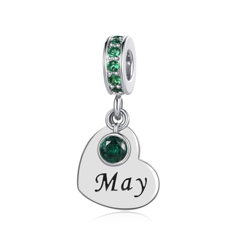 NARTGO January-December Birthstone Birthday Charm Heart Dangle Beads Jewelry Gift for Women Compatible with Pandora Bracelets & Necklaces - style: May Birthstone