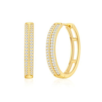 RANKEEF Small Rhinestone Hoop Earrings 925 Silver Everyday Cartilage Hoops Hypoallergenic Dainty 14K Gold Plated Huggie Sparkle Double Row Cubic Zirconia Hoop Earrings 10/15/20/25mm - color: Gold, size: 25mm