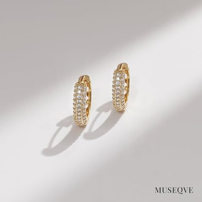 CZ Huggie Hoop Earrings for Women 14K Gold Plated Cubic Zirconia Dainty Simple Cute Small Circle Minimalist Elegant Hypoallergenic Fashion Jewelry 15mm [RER-CZ] - color: Gold