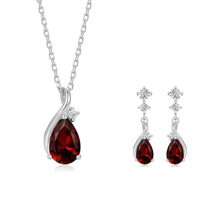 immobird 925 Sterling Silver Infinity Birthstone Jewelry Set Teardrop | Birthstone Necklace and Earring Set, Small Pear-shape Pendant, Drop Earring, Timeless Gift for Her, Daily Wear, Nice Gift Box - color: 01-Jan.