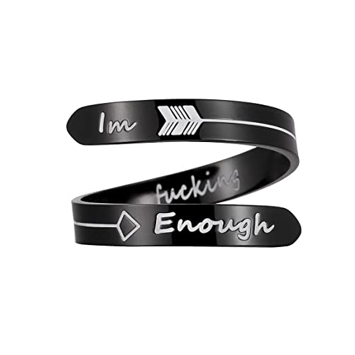 Opening Black Keep Going ring Stainless Steel Adjustable Never give up Jewelry Inspirational Opening Stacking Cute Hiphop Band - style: IM F Enough