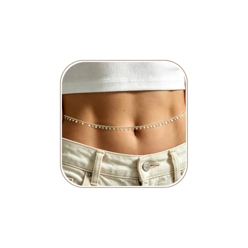 JINEAR 14K Gold Plated Waist Chain for Women Body Chain Belly Chains | Dainty Bead Chains Waterproof Summer Beach Bikini Accessories Gold Jewelry Belt Festival Outfits for Women - color: Flower Body Chains
