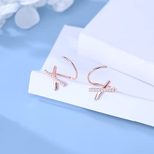 Reffeer Solid 925 Sterling Silver Letter X Wrap Cuff Earrings CZ Crawler Earrings For Women Teen