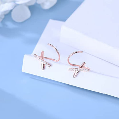 Reffeer Solid 925 Sterling Silver Letter X Wrap Cuff Earrings CZ Crawler Earrings For Women Teen