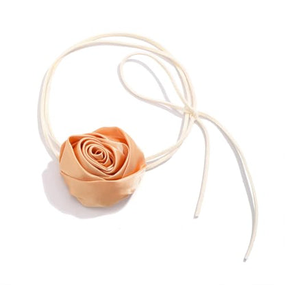 Red Camellia Flower Fabric Choker Necklace for Women Black Rose Floral Rope Statement Necklaces Trendy Costume Outfit Cloth Jewelry Petal Accessories - color: Light